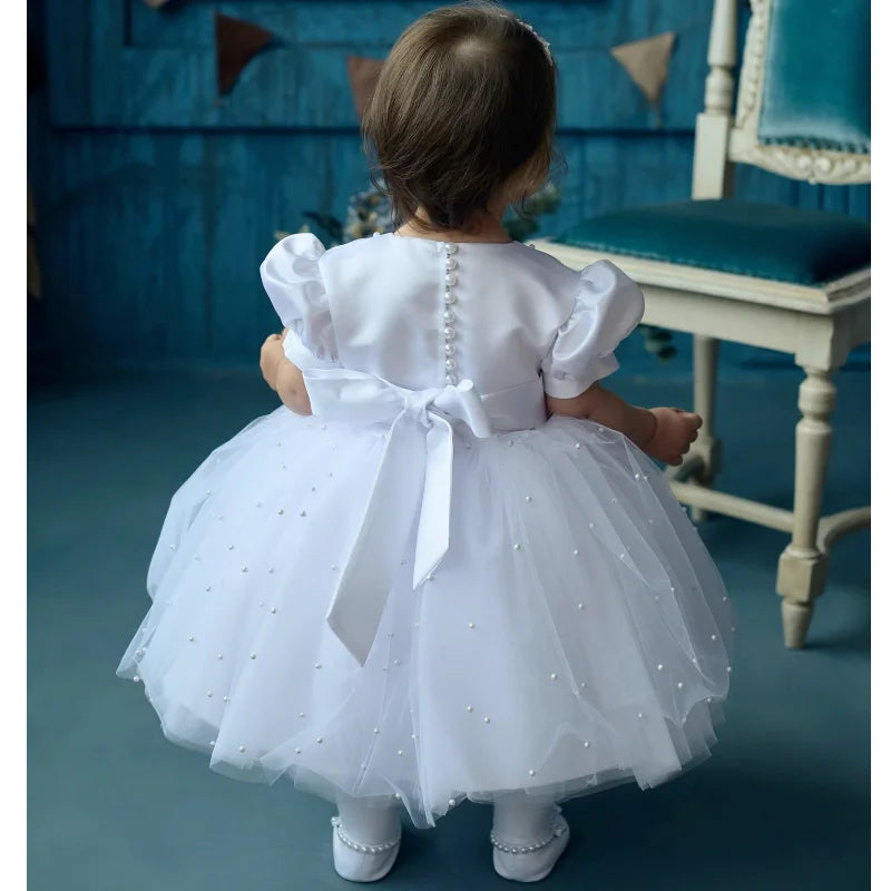 Pearls Decorated Birthday/Baptism Dress for Baby/Kids Girls