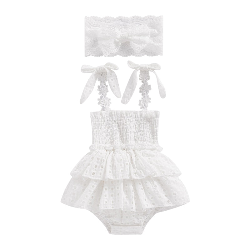 Baby Girl Hollow-Out Sling Bodysuits with Headband Set childrensterritory