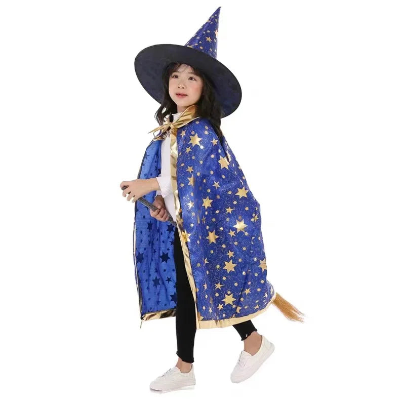 Kids Black Purple Red Carnival Cloak with Witch Hat