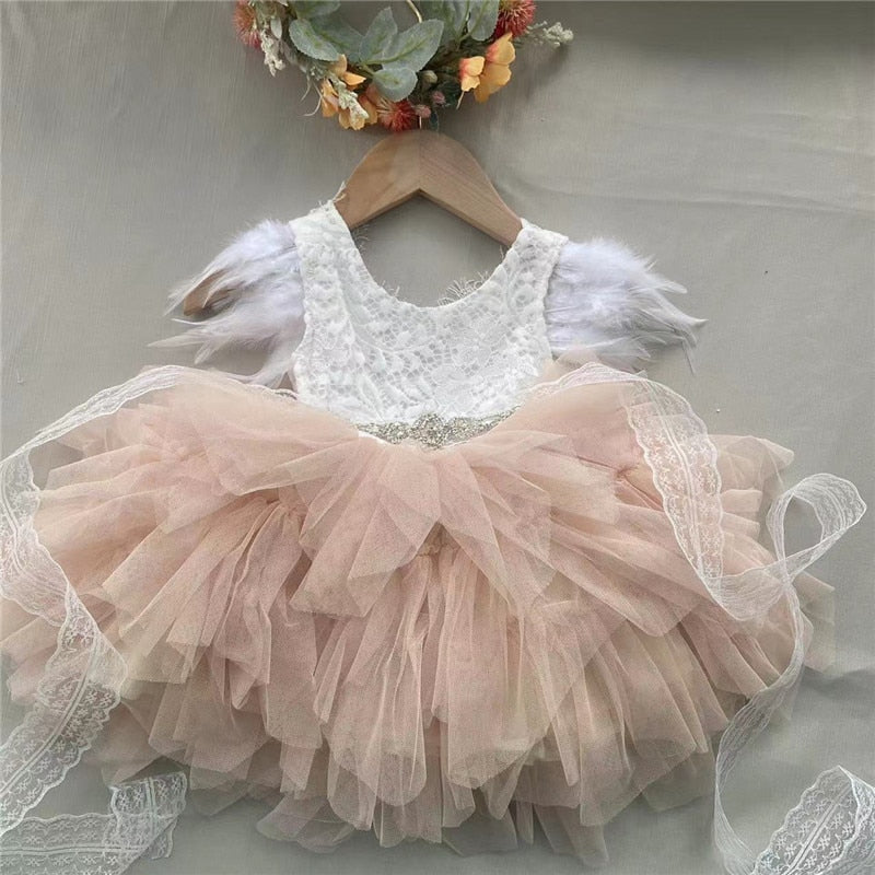 Baby/Kids Girl Tutu Lace Birthday Party Dress with Sashes childrensterritory