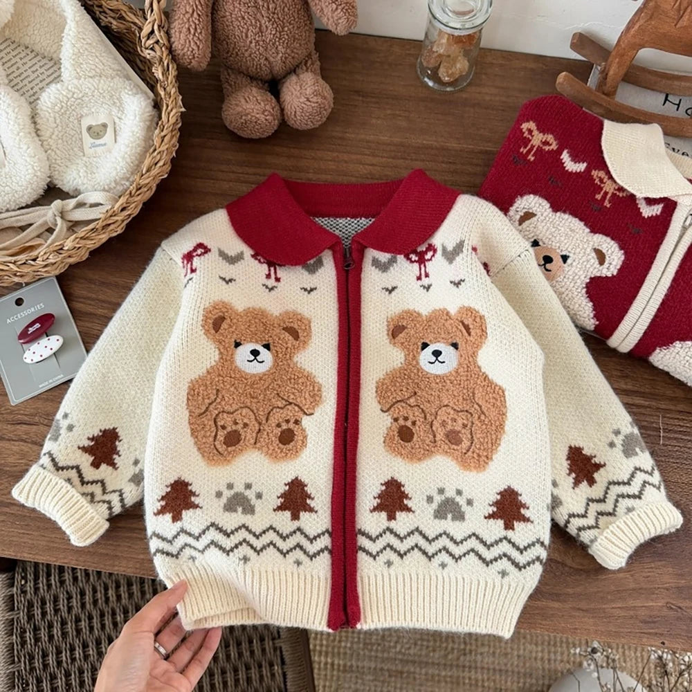 Kids Knit Printed Zipper Cardigan/Outerwear
