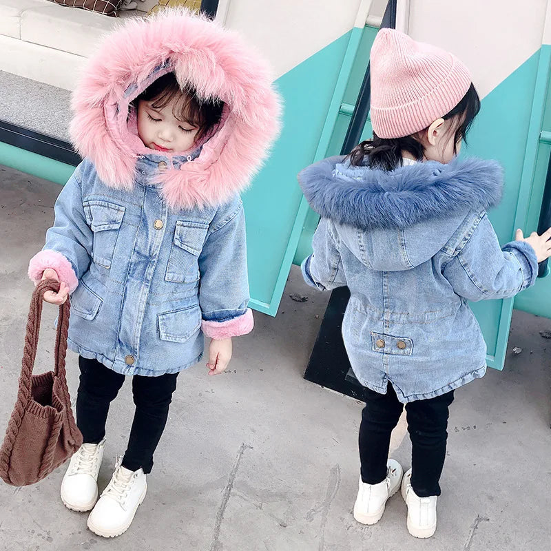 Large Fur Collar Hooded Little Girl&
