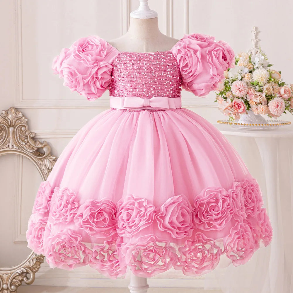 Flower Lace Design Sequins Ball Gown Party Dresses For Girls childrensterritory