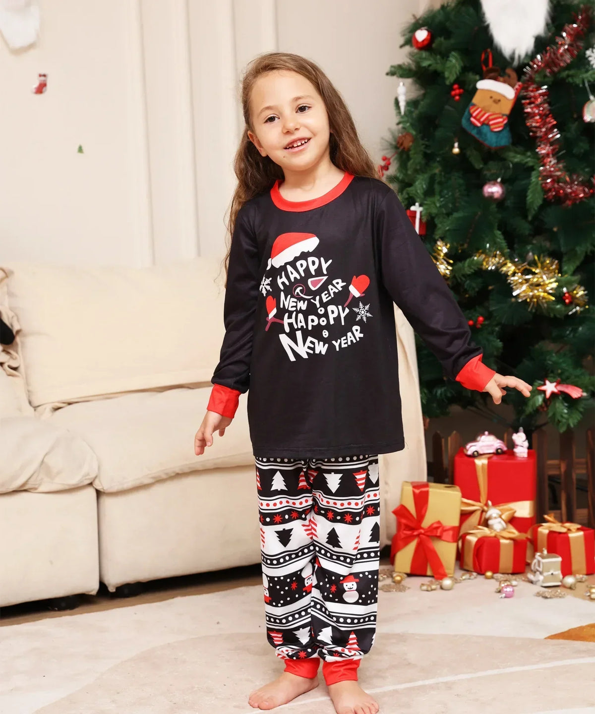 Letter Print Cute Family Matching Cotton Christmas Pajamas