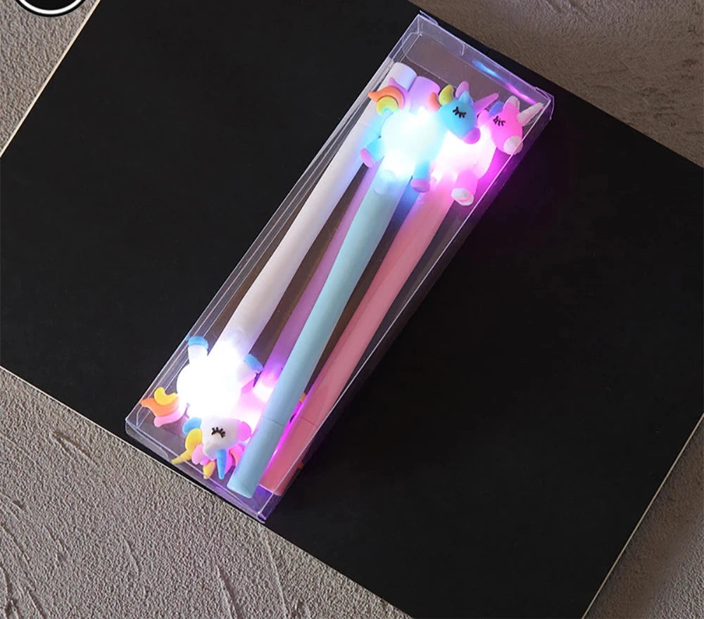 4pcs Unicorn Design Gel Ink Pen with LED Light for Kids childrensterritory