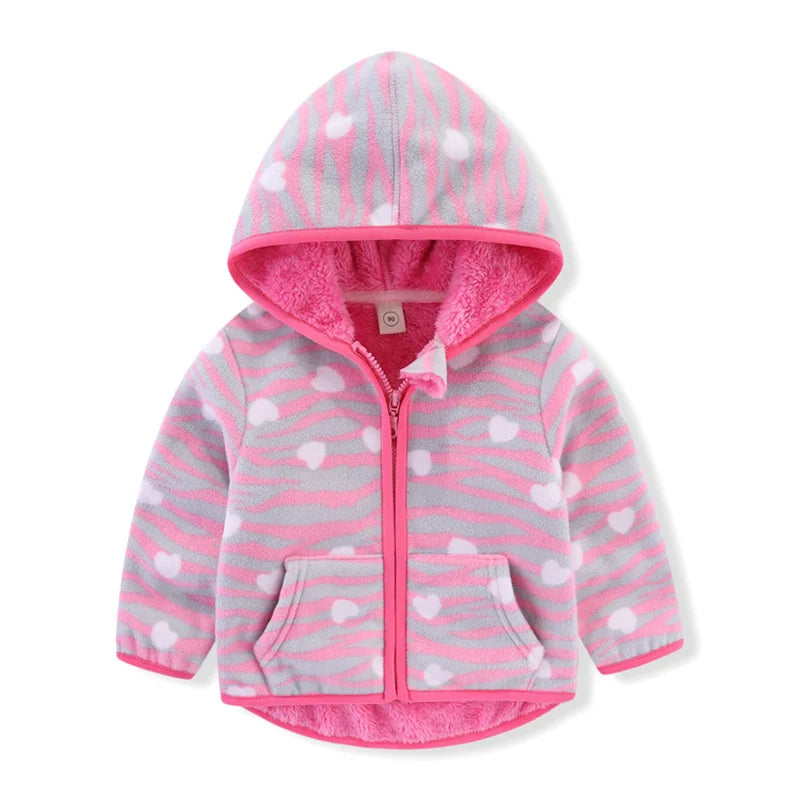 Kids Girls Warm Fleece Flowers Print Zipper Jackets