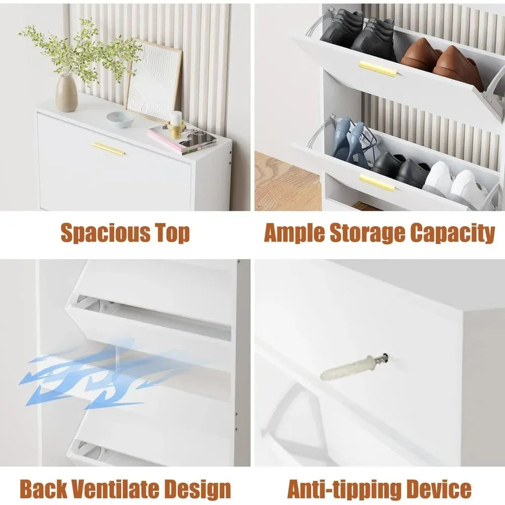 3-Flip Drawers Freestanding Shoe Rack for Home