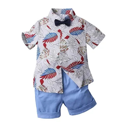 Toddler Boy Floral Bowtie Shirt + Shorts Gentleman Clothing Set