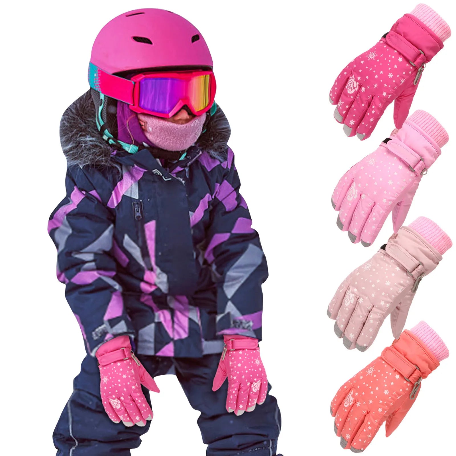 Kids Girls Thicken Warm Waterproof Skiing Gloves