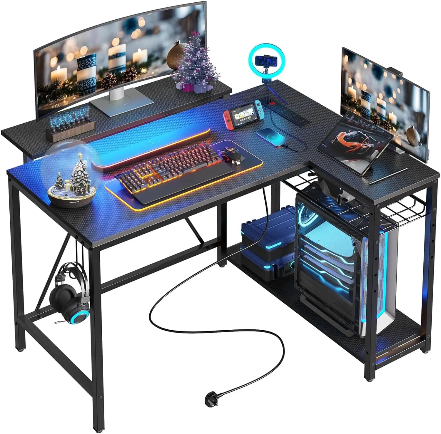 Corner Computer Desk with Reversible Storage Shelves childrensterritory