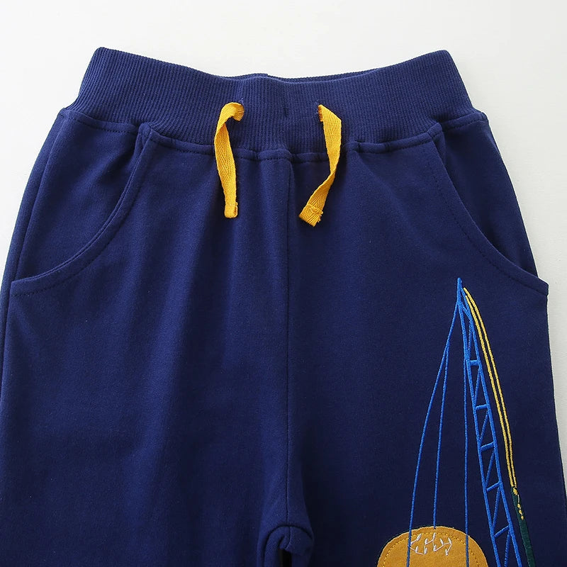 Little Girls Cartoon Hamburger Embroidery Cotton Pants childrensterritory