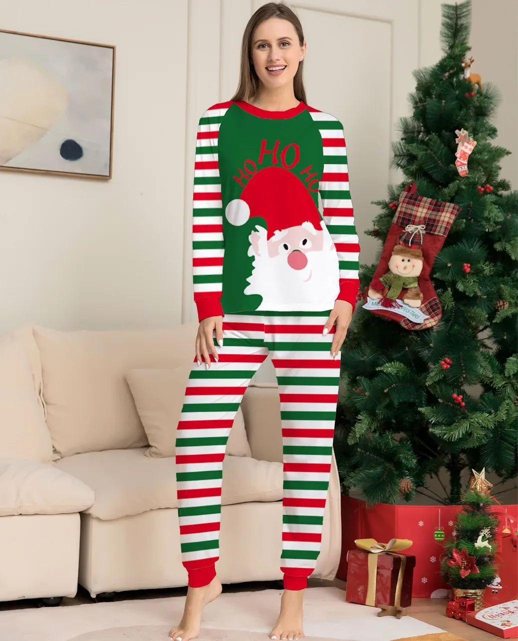 Santa Claus Striped Xmas Sleepwear For Whole Family