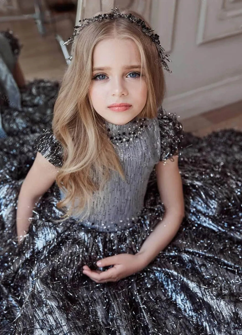 Kids Girls Puffy Glitter Pearls Wedding Pageant Gowns childrensterritory