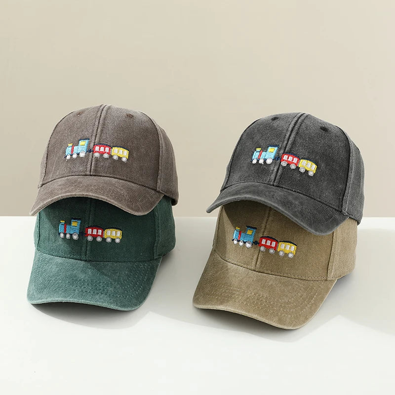 Cartoon Trains Embroidered Summer Sports Hats for Kids childrensterritory