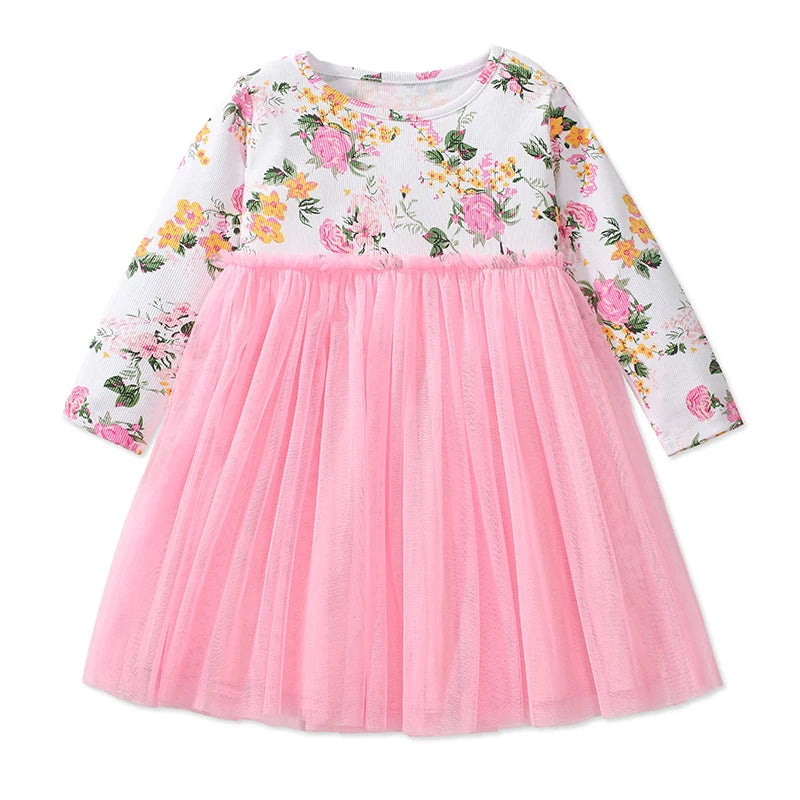 Girls Long Sleeves Floral Princess Mesh Dresses childrensterritory