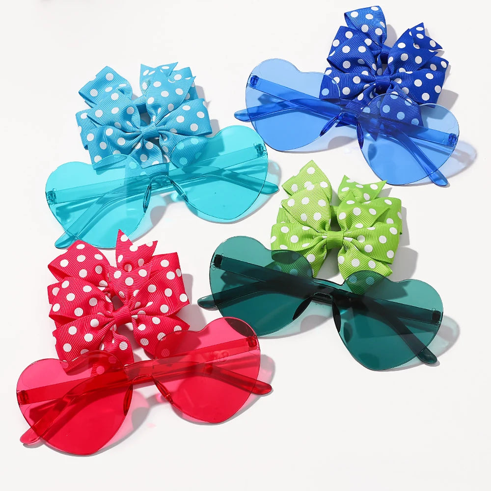 Girls Hair Bows And Colorful Heart Sun Glasses