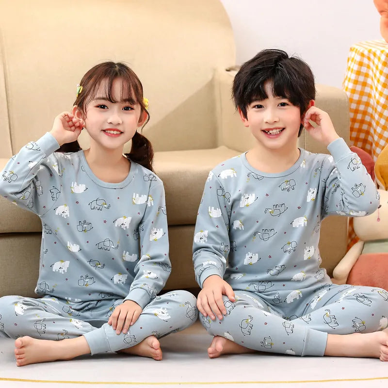 Long Sleeve Cartoon Design Kids Winter Warm Pajamas Sets childrensterritory