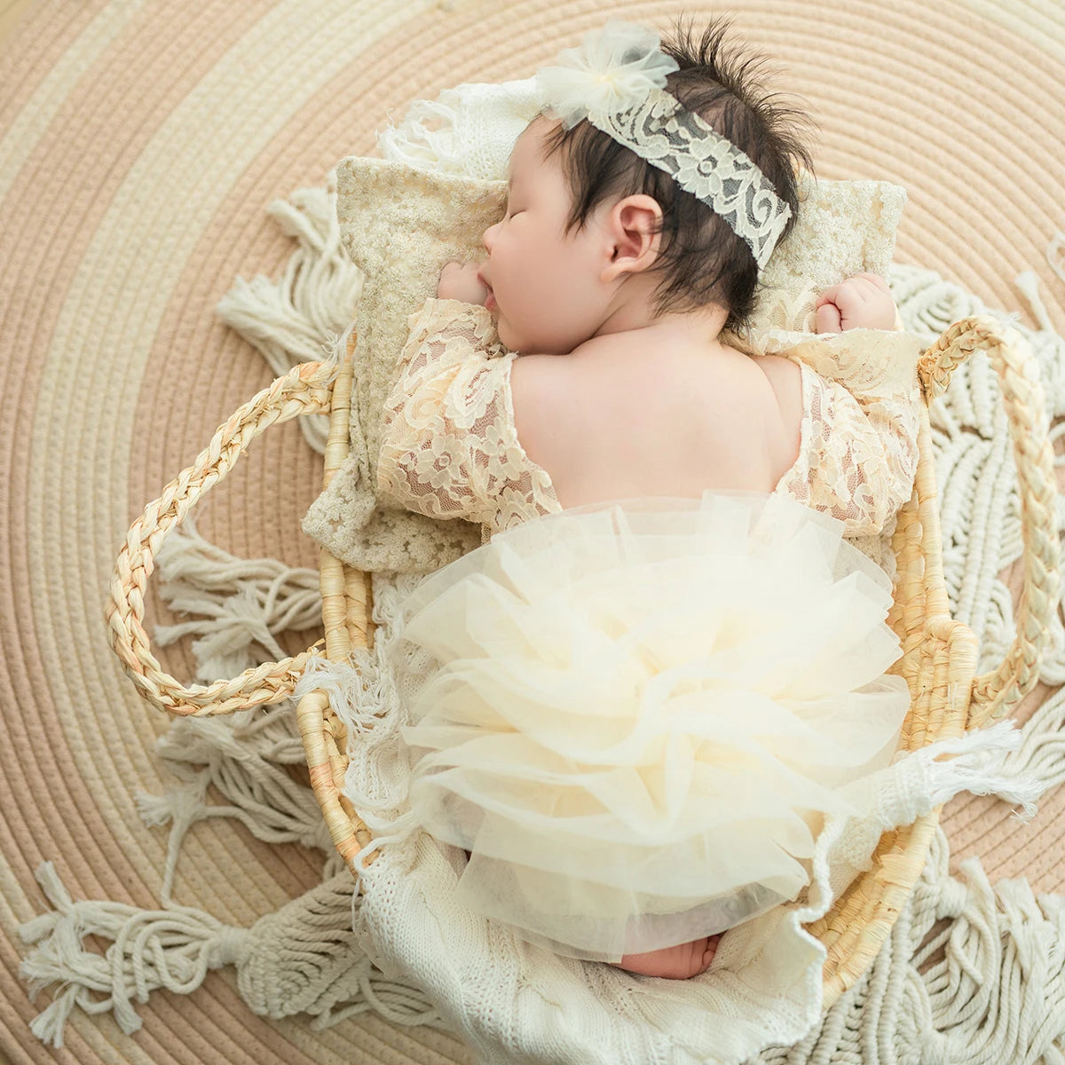Newborn Baby Girl Lace Flower Design Photography Romper childrensterritory