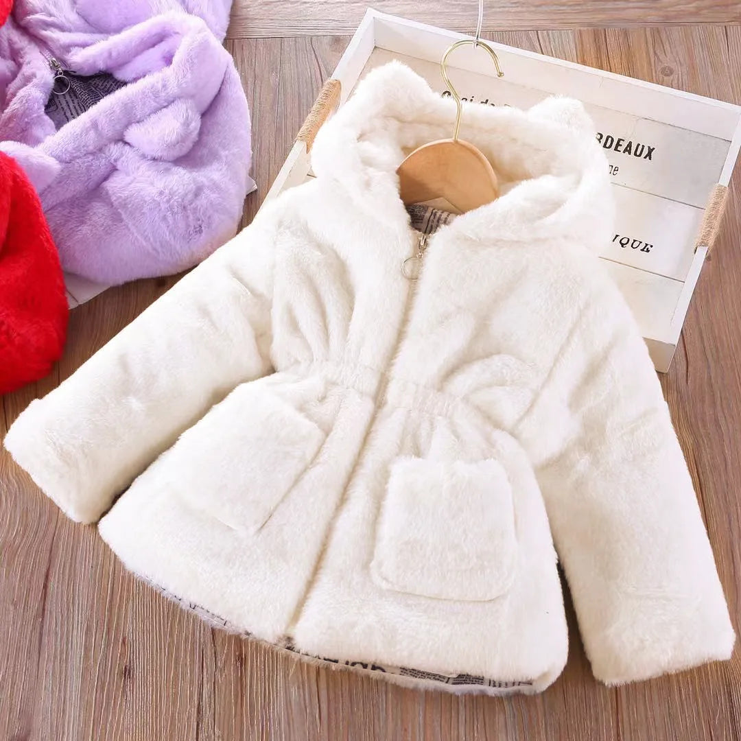 Plush Imitation Fur Hooded Kids Girls Warm Jackets childrensterritory