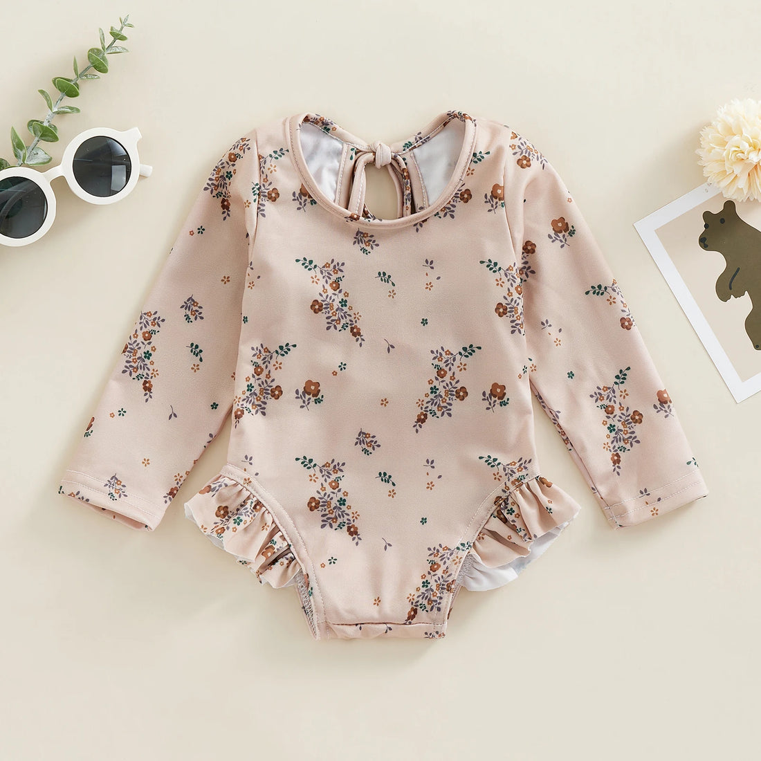 Floral Print Baby Girl Backless Long Sleeve Swimwear childrensterritory