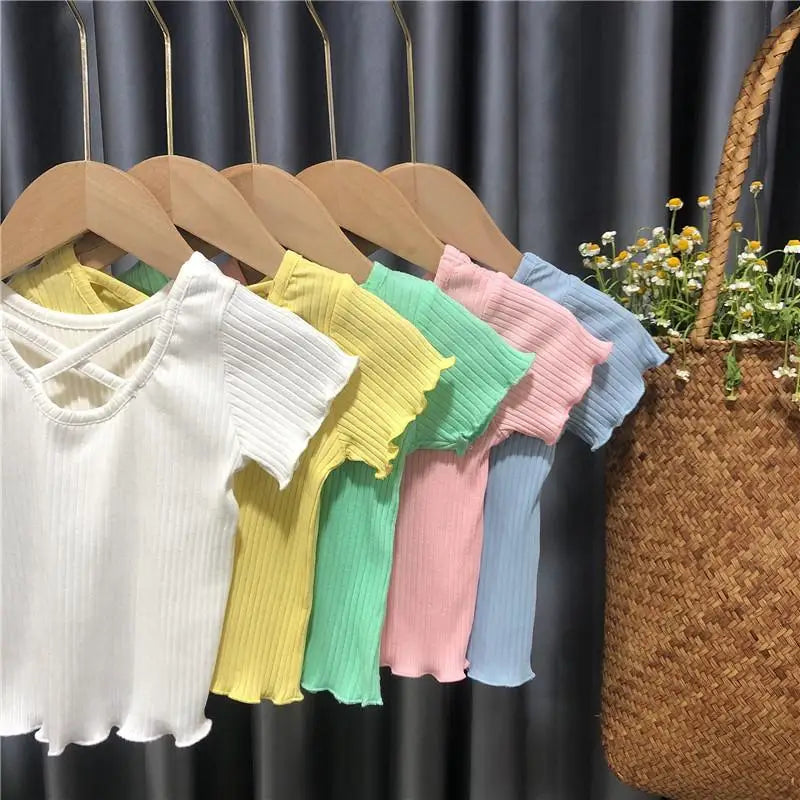 Little Girls, Korean Style Cross Striped Solid Tank Tops childrensterritory