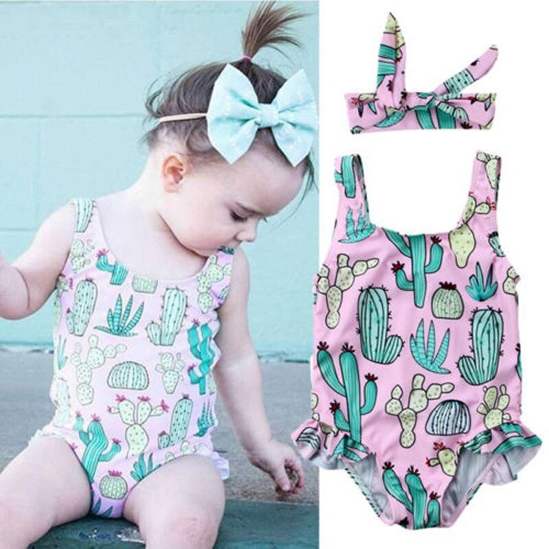 Baby Girl Cactus Print Tankini Bikini Swimsuit and Headband childrensterritory