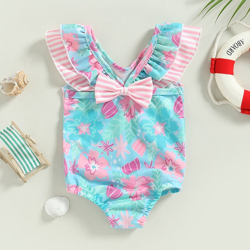 Baby Girl Ruffle Trim Floral Print Beachwear/Bodysuit childrensterritory