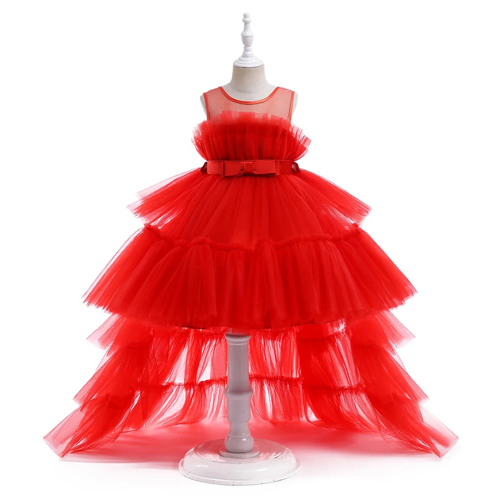 Little Girls Puffy Tulle First Communion Dresses with Trailing childrensterritory