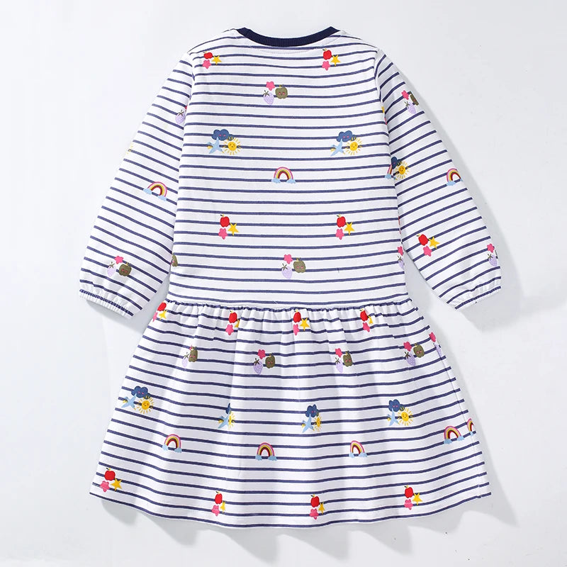 Little Girls Cartoon Striped Casual Cotton Dress childrensterritory