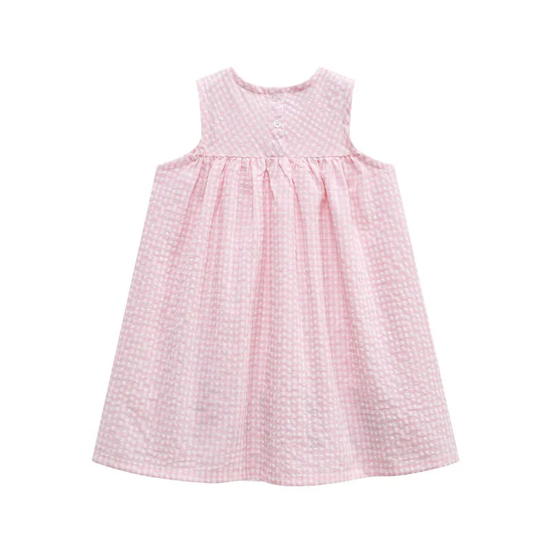Kids Girls Cartoon Ducks Embroidery Lattice Dresses childrensterritory