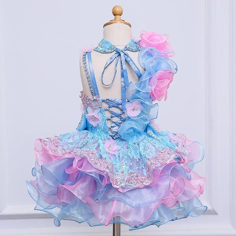 Kids Girls Beading Stones Ruffles Halter Party Dress