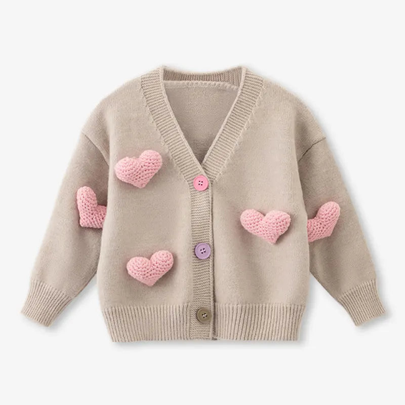 Korean Style 3D Love Knitted Cardigan for Little Girls childrensterritory