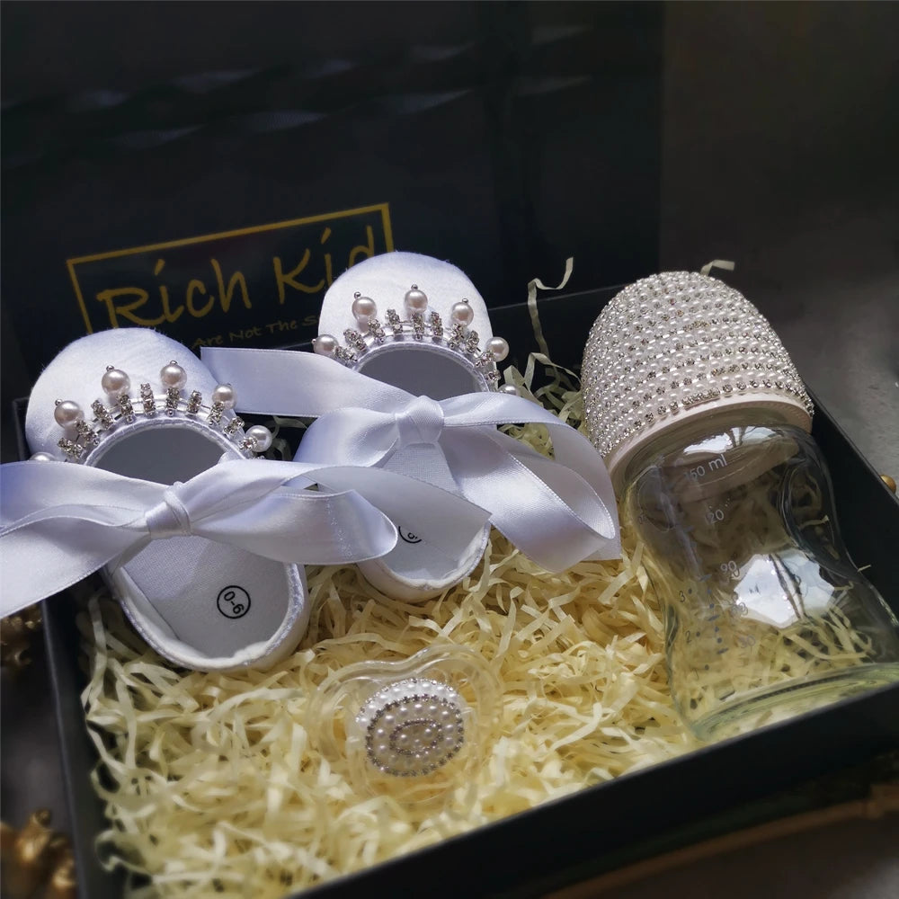 Luxury Keepsake Diamond Baby Bottles and Shoes Headband Set childrensterritory