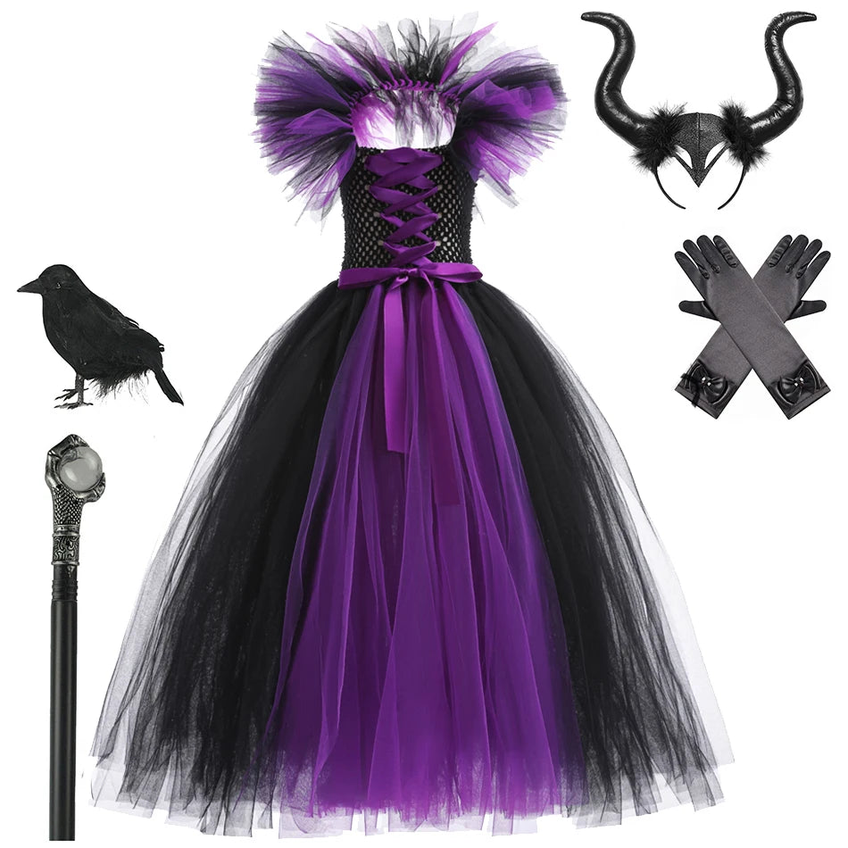 Kids Girls Demon Queen Maleficent Halloween Costume