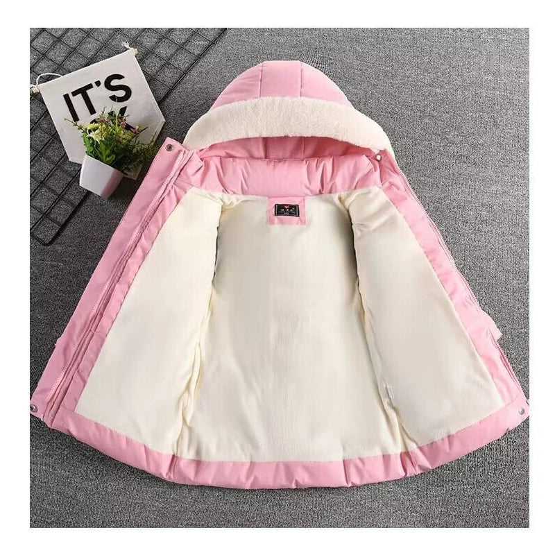 Kids Girls Fur Collar Hat Plush Lining Hooded Coats childrensterritory