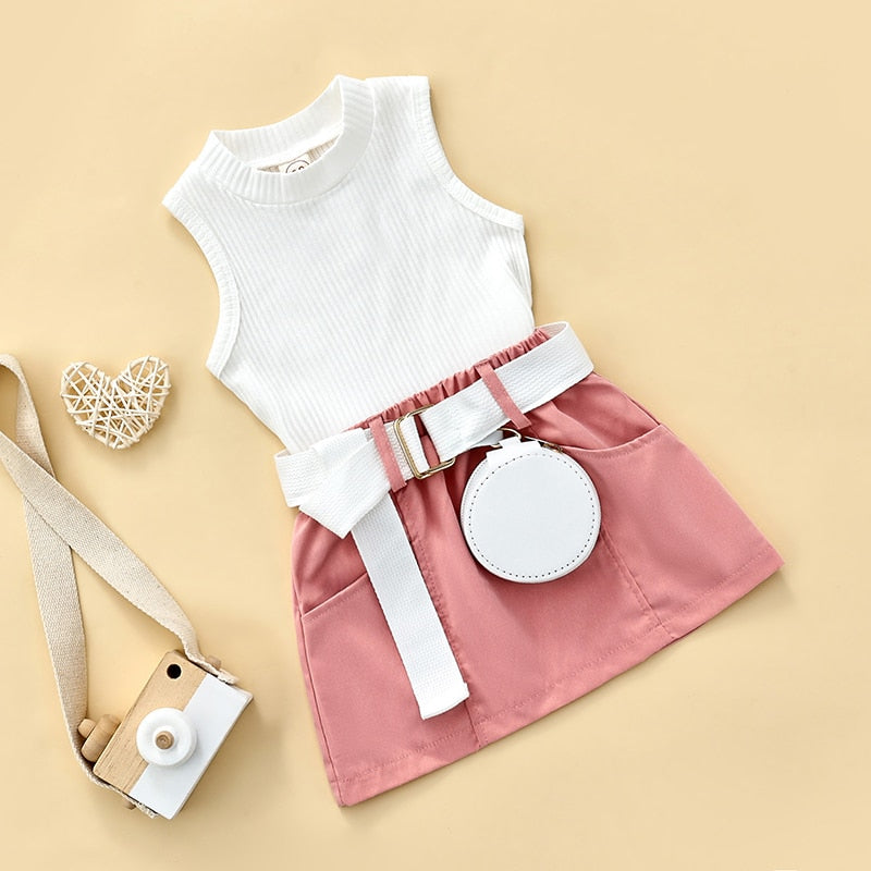 Kids Girls 3Pcs Summer Clothes Sets with Belt Bag childrensterritory
