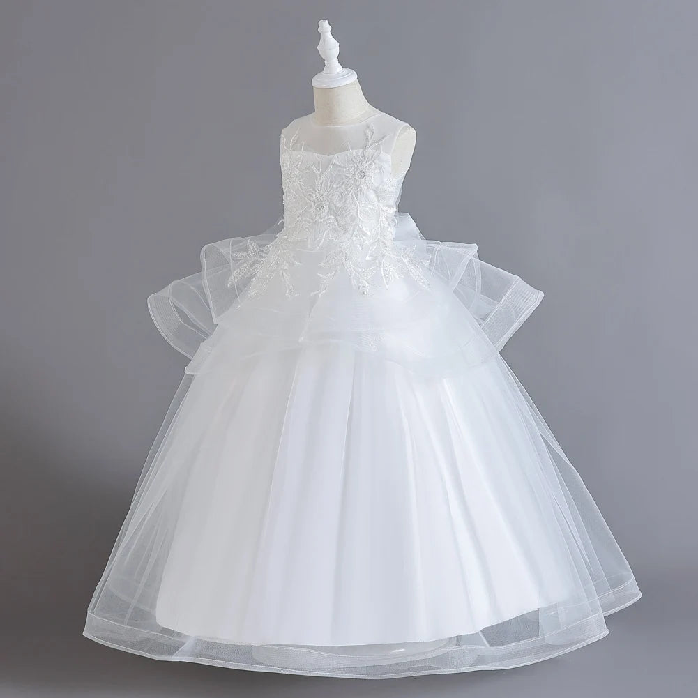Sleeveless Flower Embroidery Princess Dresses For Girls childrensterritory