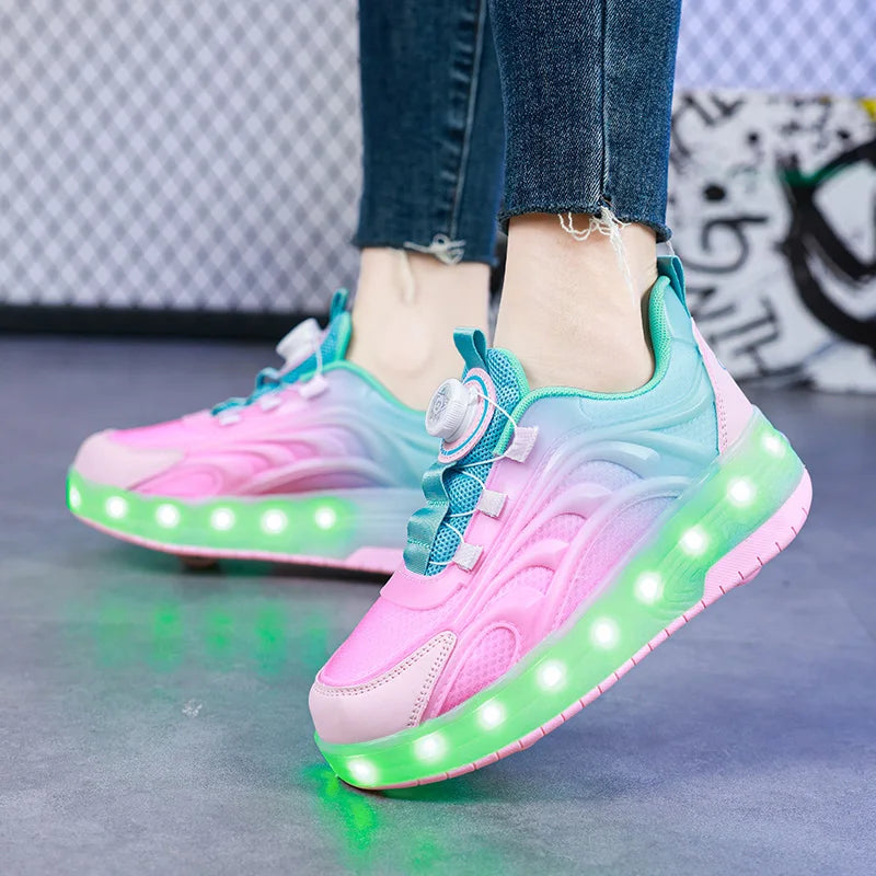 Kids Luminous Roller Skate Shoes with Two Wheels childrensterritory