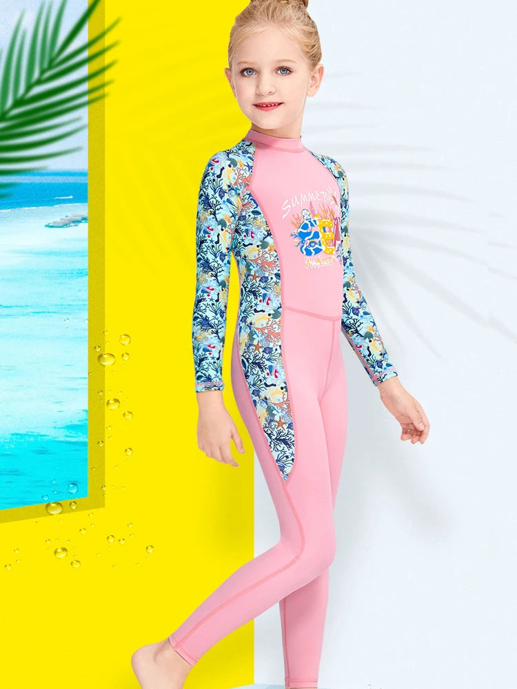 Kids Girls UV Protective Long Sleeve Sports Swimsuits childrensterritory