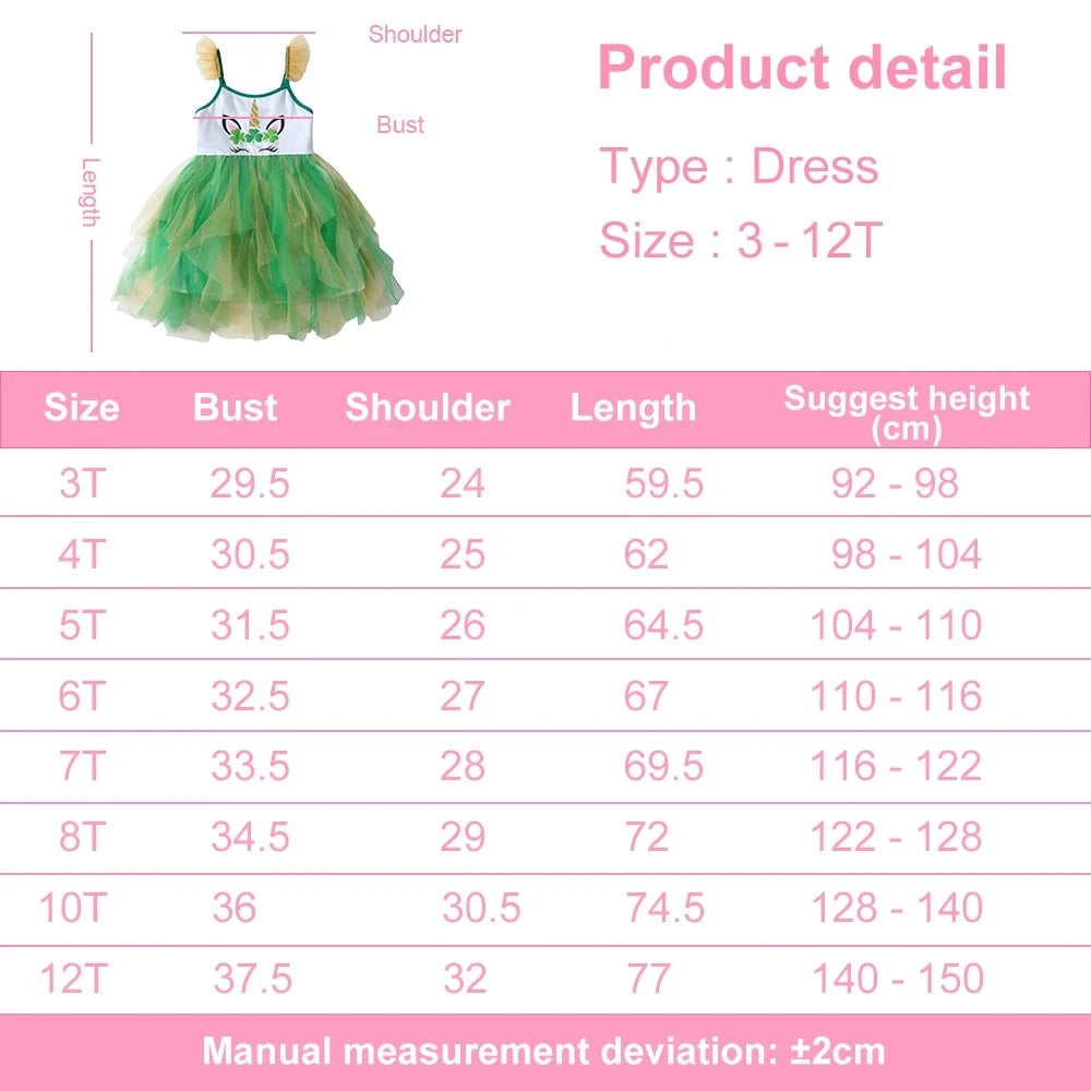 Unicorn Cartoon Design Layered Tulle Kids Girls Summer Dress childrensterritory