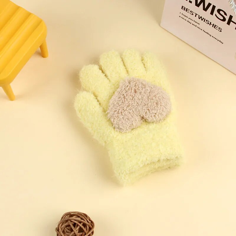 Kids Cartoon Design Furry Coral Fleece Short Gloves Mittens childrensterritory