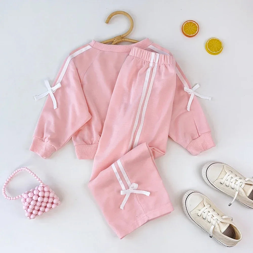 Kids Casual Bow Decoration Two-piece Casual Wear Clothing Set childrensterritory