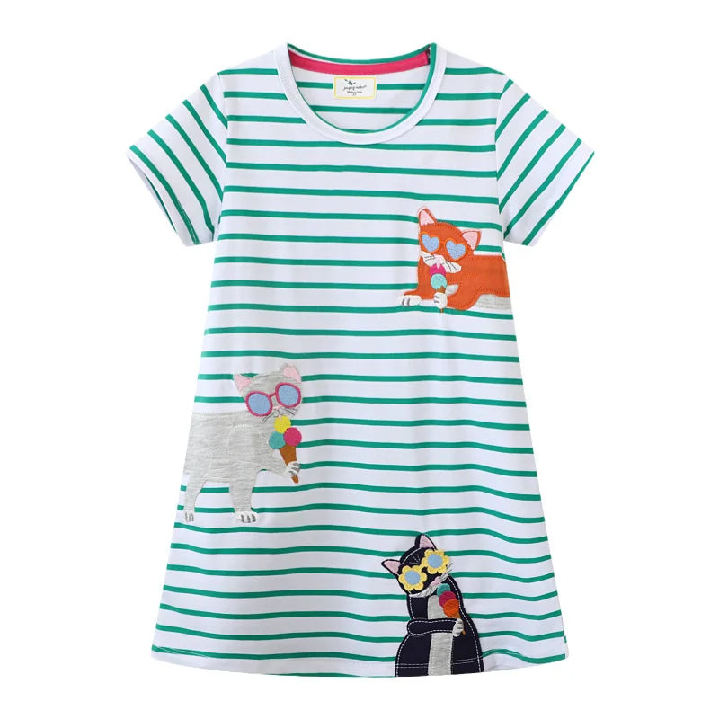 Cartoon Embroidery Design Kids Girls Summer Dresses childrensterritory