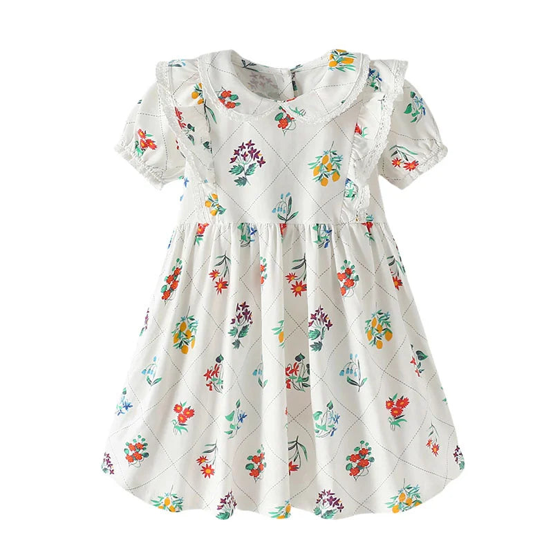 Kids Girls Cartoon Flowers Embroidery Cotton Dresses