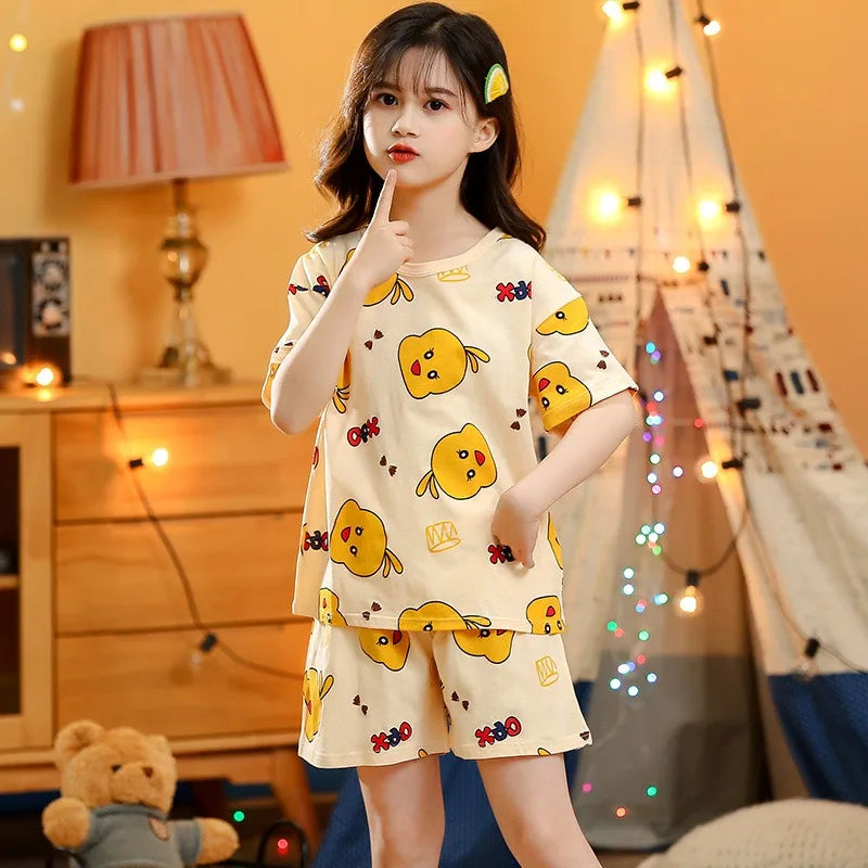 Kids Cartoon Print Short Sleeves Summer Pajamas Sets childrensterritory