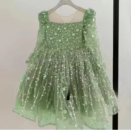 A-Line Glitter Sequined Little Girls Princess Party Dress