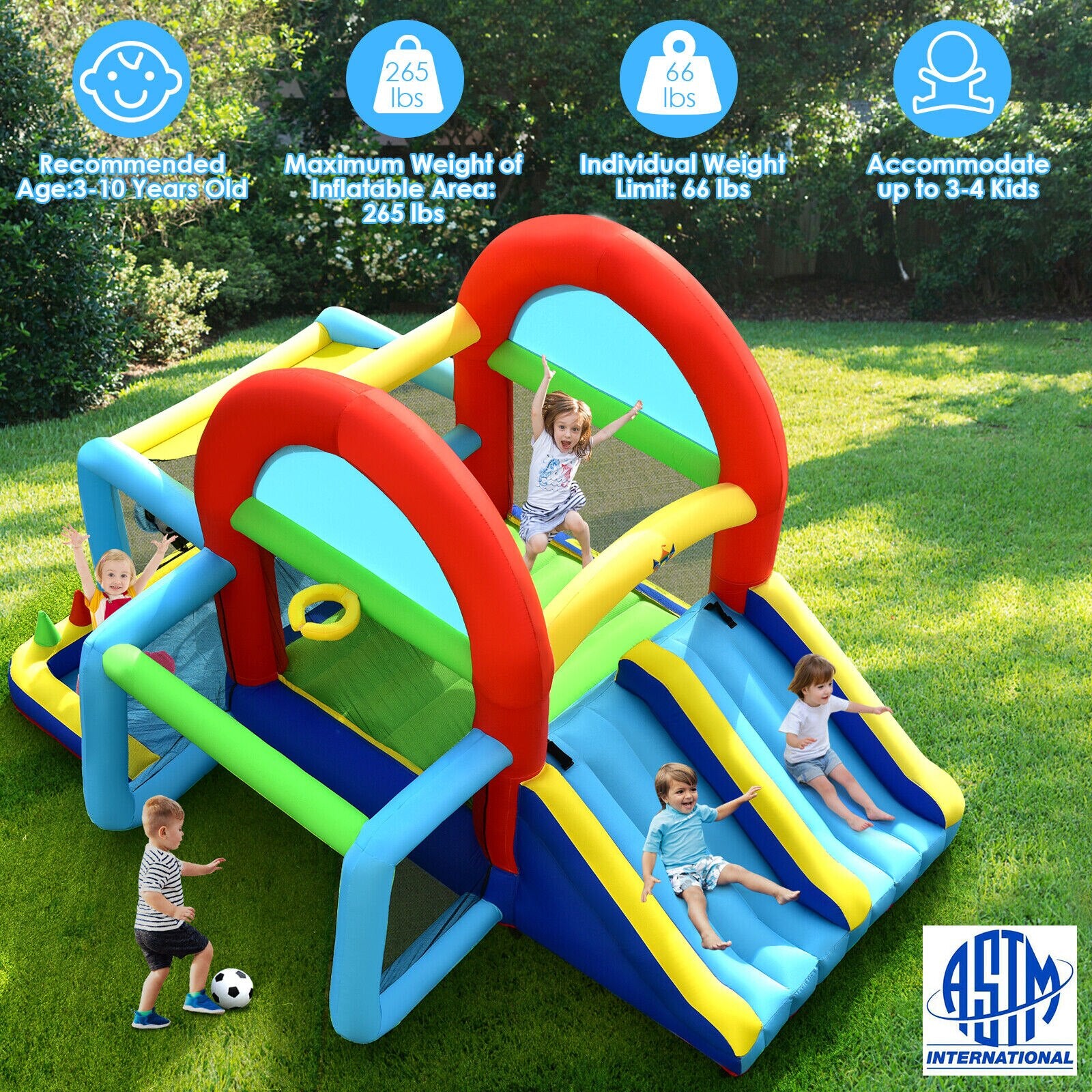 Kids Bouncy Jumping Castle w/ Dual Slides Without Blower childrensterritory