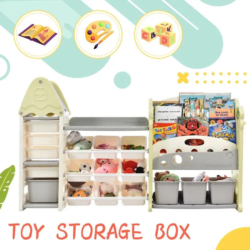 Kids 17 Bins Toy Storage Organizer with 5-Tier Bookshelf