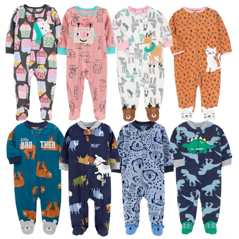 Newborn Baby Zipper Up Overalls Fleece Romper for Winter childrensterritory