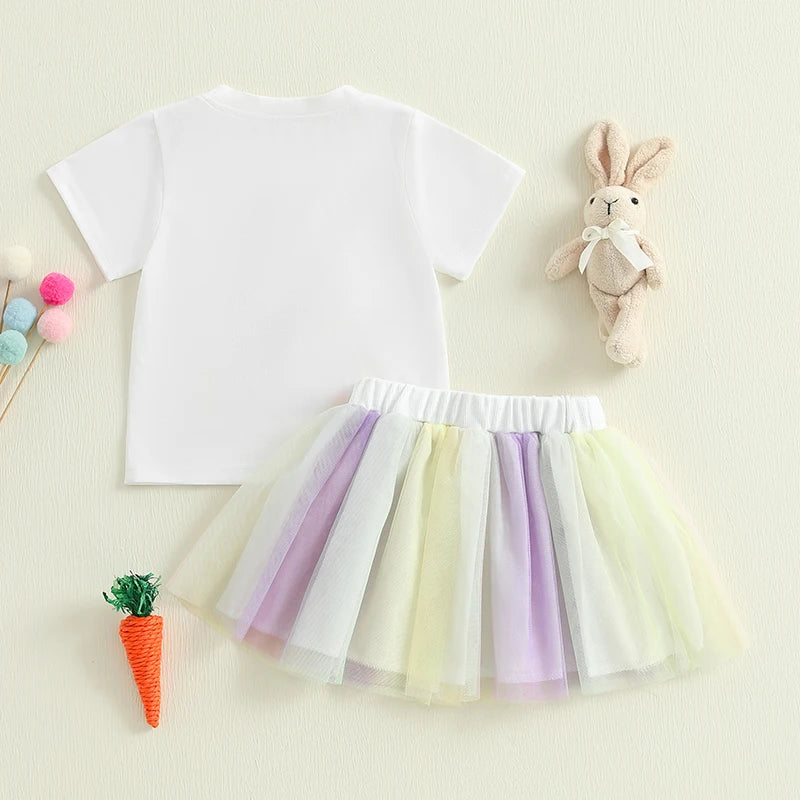 Rainbow Embroidery T-Shirt with Tulle Skirt Set for Little Girls childrensterritory